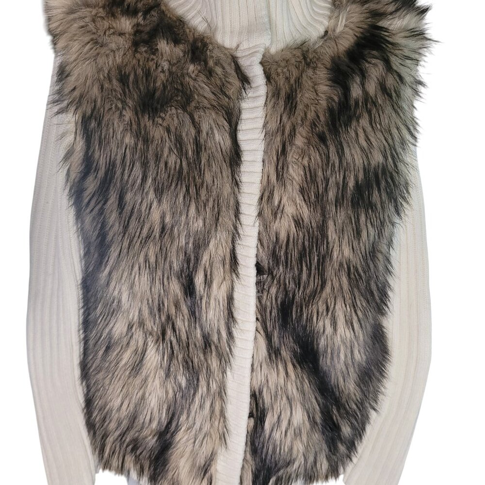 Michael Kors Fur Sweater Jacket Faux fur Cream Brown Button Up Lined Sz M - Picture 2 of 8